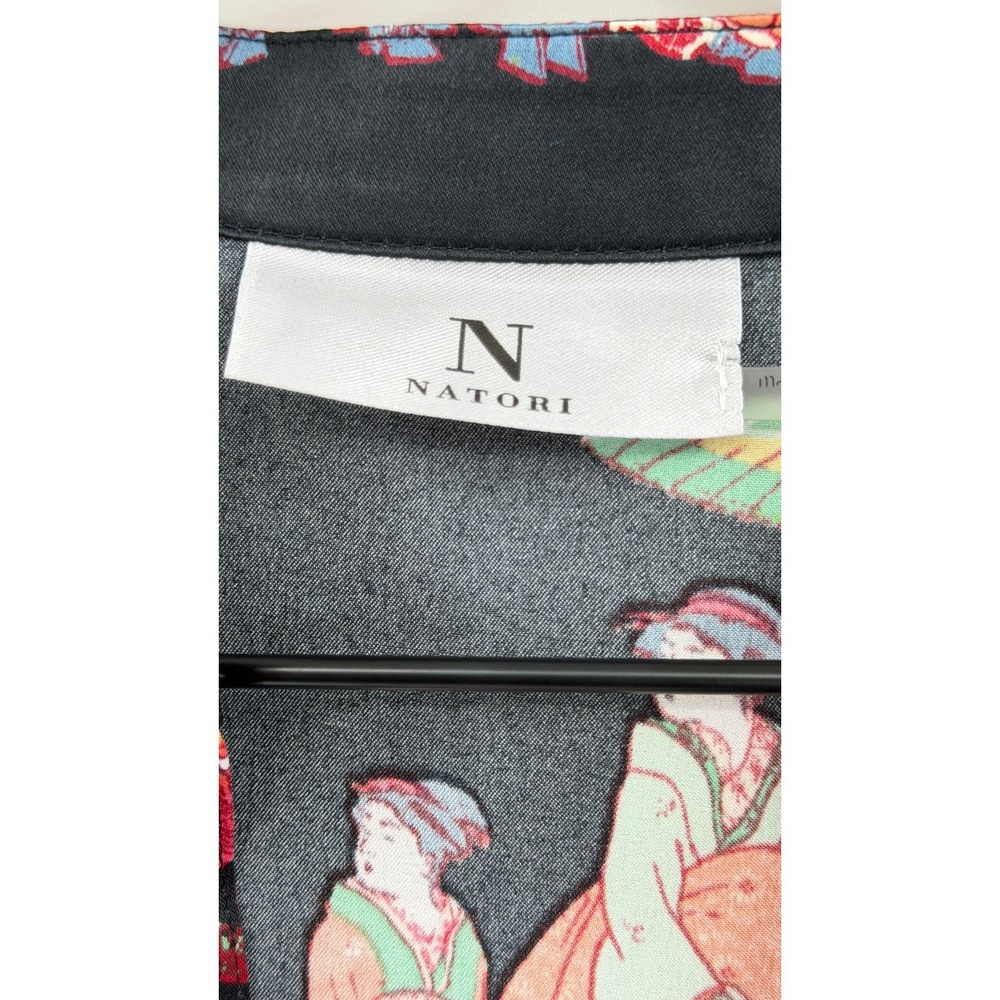 Natori Asian Geisha Print V Neck Silky Blouse Size Small Artistic Eclectic - Picture 5 of 6